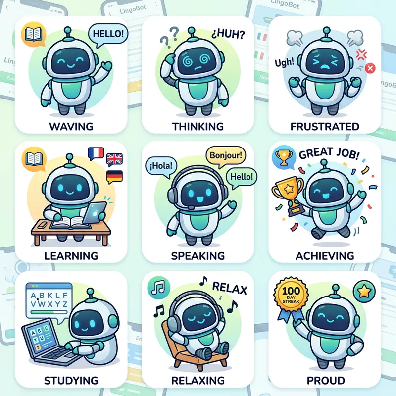 Cute Robot Mascot for Language Learning App