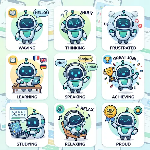 Cute Robot Mascot for Language Learning App