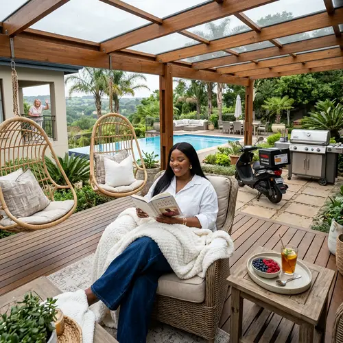 Luxurious Outdoor Setting with Sotho Bride Enjoying Book and Berries