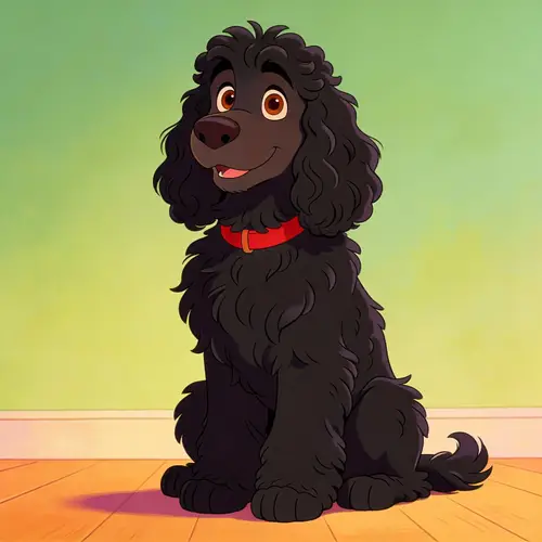 Large Black Goldendoodle with Red Collar