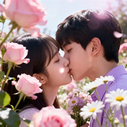 Romantic Kiss in a Flower Garden - Cinematic Moments