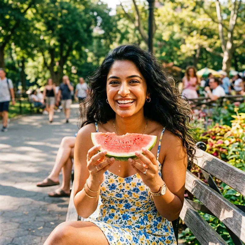 Beautiful Woman Enjoying Watermelon Slice