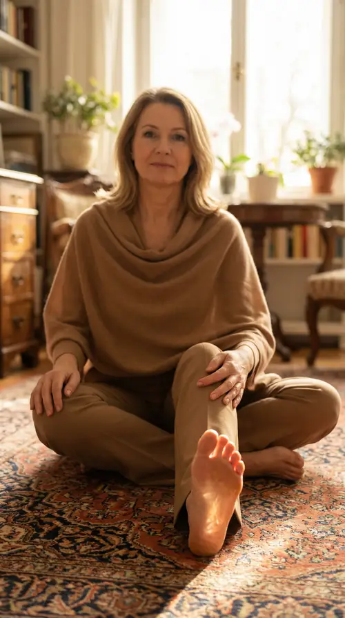 Elegant Mature Woman in Luxurious Sunlit Setting