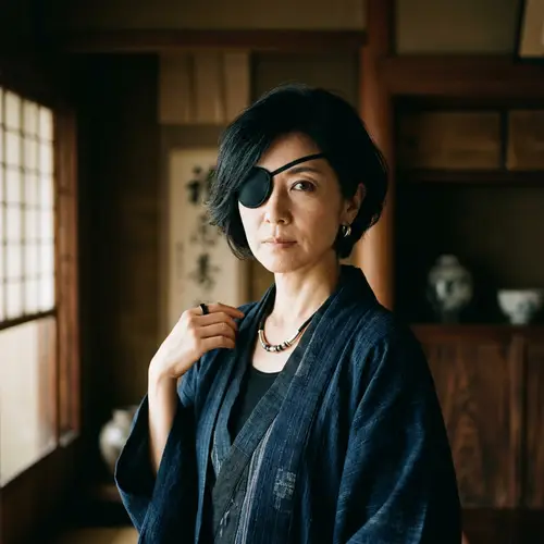 Mysterious Mature Japanese Woman with Bob Haircut and Eyepatch