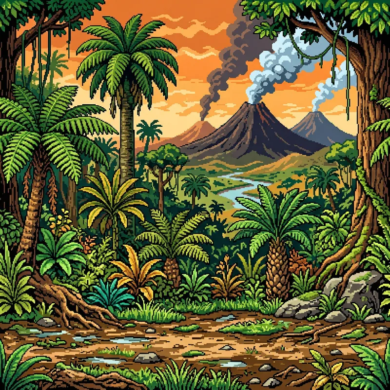 8-Bit Pixel Art Prehistoric Jungle Background