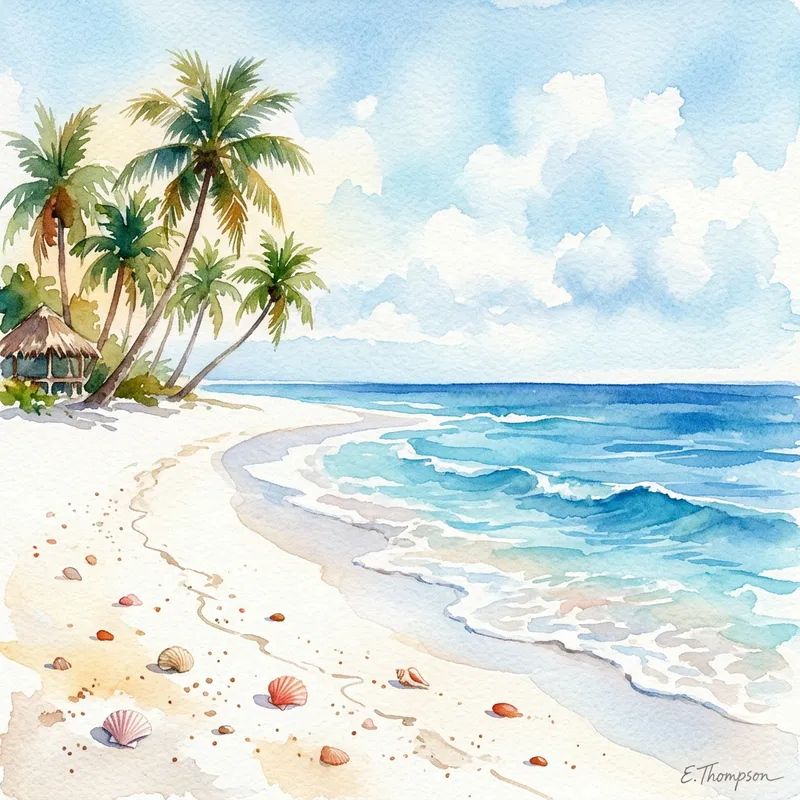 Exotic Beach Watercolor Painting | Tropical Scene Art Exotic Beach Watercolor Painting | Tropical Scene Art