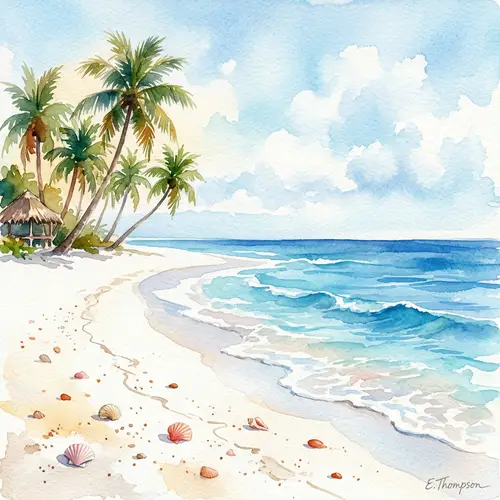 Exquisite Watercolor Beach Scene | Serene Tropical Paradise