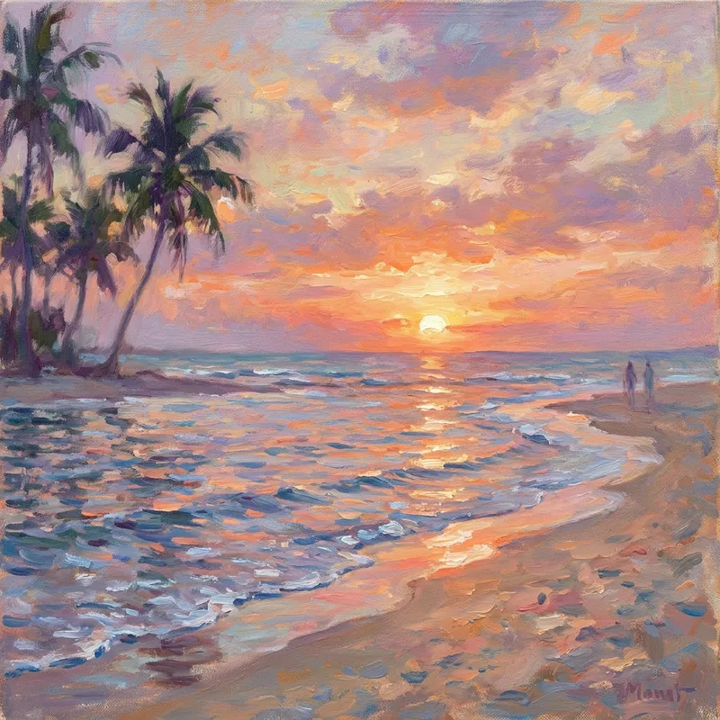 Impressionist Beach Sunset Painting