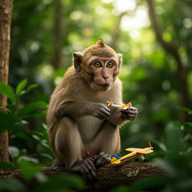 Autistic Monkey Playing in Jungle with Planes