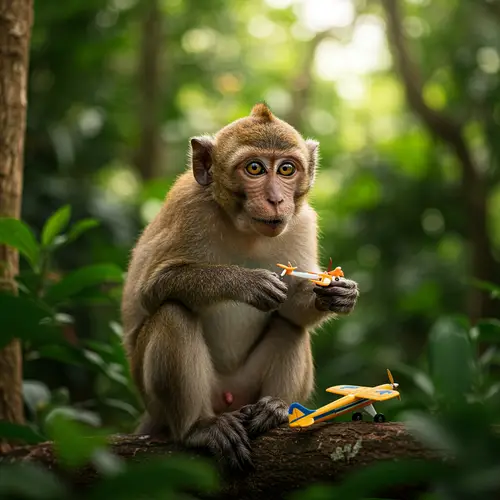 Autistic Monkey Playing in Jungle with Planes