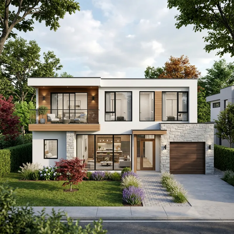 Modern Two-Story House with Garden