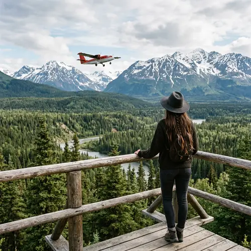 Alaskan Plane Soaring Over Majestic Mountains