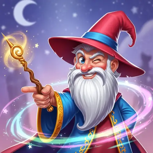 Friendly Cartoon Wizard With Wand