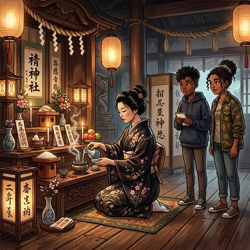 Intricate Ritual by East Asian Woman with Diverse Audience