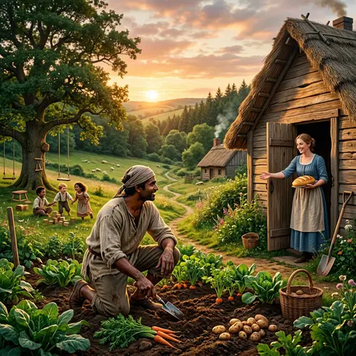 1800s Serene Rural Landscape at Sunset - Humble Beginning