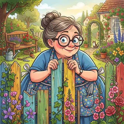 Nosey Parker Cartoon: Curious Middle-Aged Woman