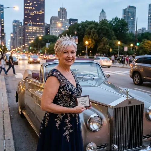 Elegant Woman in Twilight | Vintage Car Philanthropist