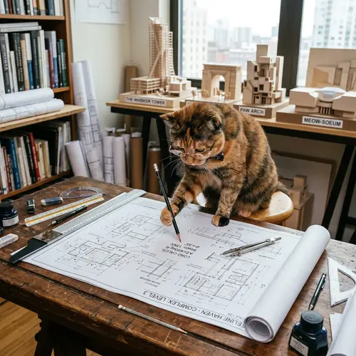 Architect Cat Designing Intricate Structures | Tortoiseshell Architect