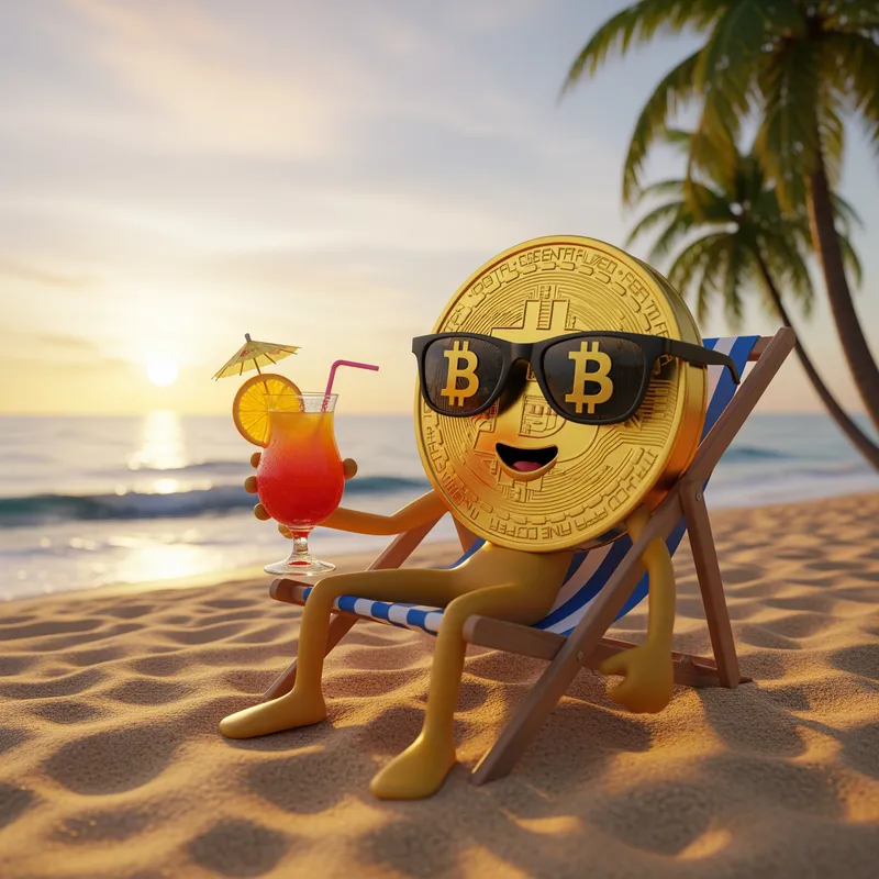 Bitcoin Mascot on the Beach: Fun & Relaxation Bitcoin Mascot on the Beach: Fun & Relaxation
