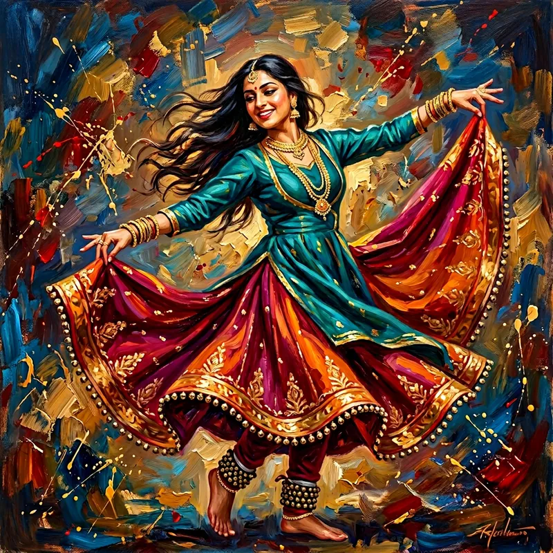 Hyper-Realistic Indian Kathak Dance Oil Painting