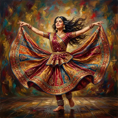 Hyper-Realistic Oil Painting of Indian Woman in Kathak Dance