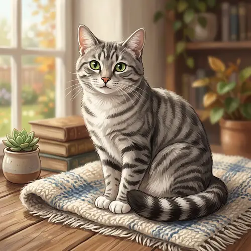 Illustration of a Gray and White Cat with Stripes