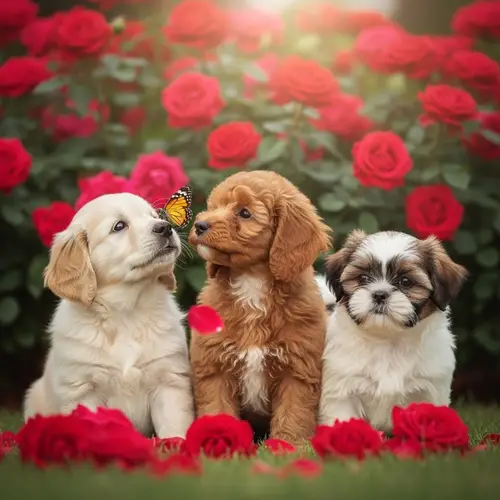 Cutest Puppy Dogs and Roses Scene