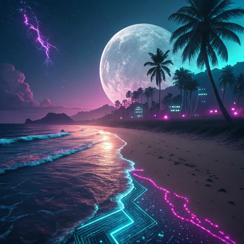 Futuristic Cyberpunk Beach Scene Futuristic Cyberpunk Beach Scene