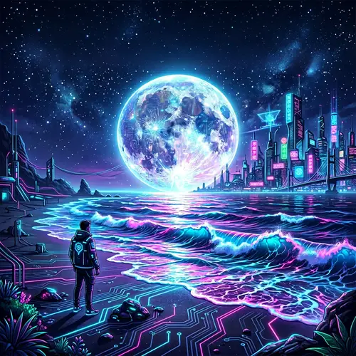 Futuristic Cyberpunk Beach Scene