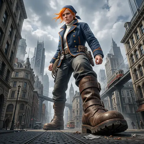 Colossal Female Sailor Towering Over City Landscape