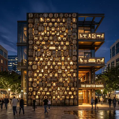 Barrel Lid Facade: Rustic Marvel with Modern Aesthetics