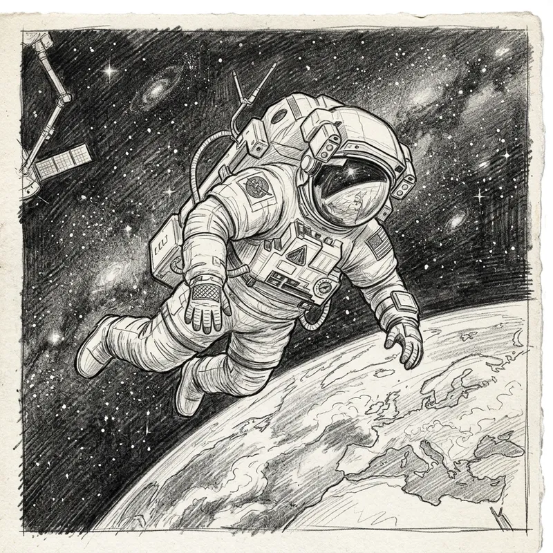 Astronaut Sketch in Space - Artistic Illustration
