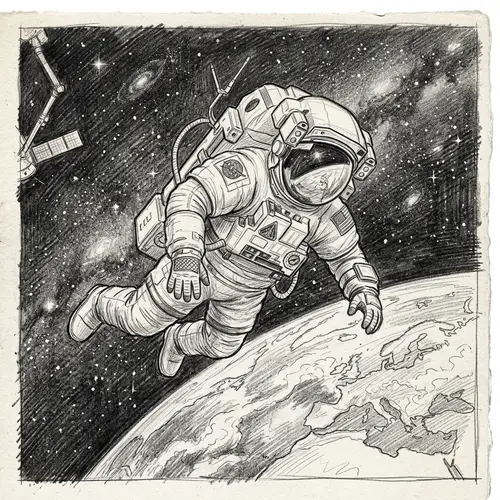 Astronaut Sketch in Space - Artistic Illustration