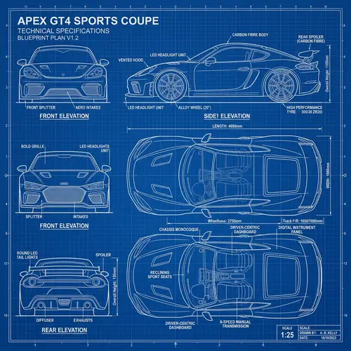 Blueprint of a Sleek Sports Car Design