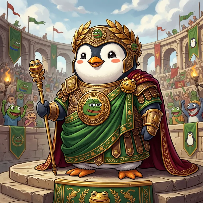 Pudgy Penguin in Pepe Maximus Clothing Pudgy Penguin in Pepe Maximus Clothing