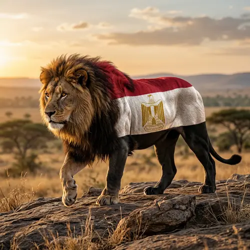 Artistic Majestic Lion with Egypt Flag | Exquisite Detail