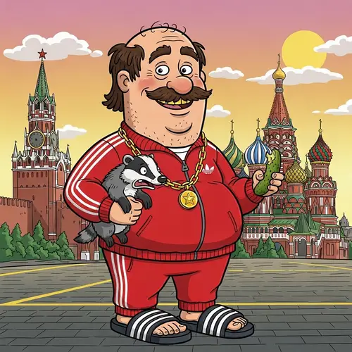 Funny Cartoon Character: Russian in Adidas
