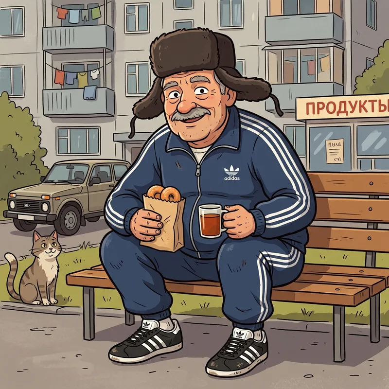 Funny Cartoon Character: Russian in Adidas