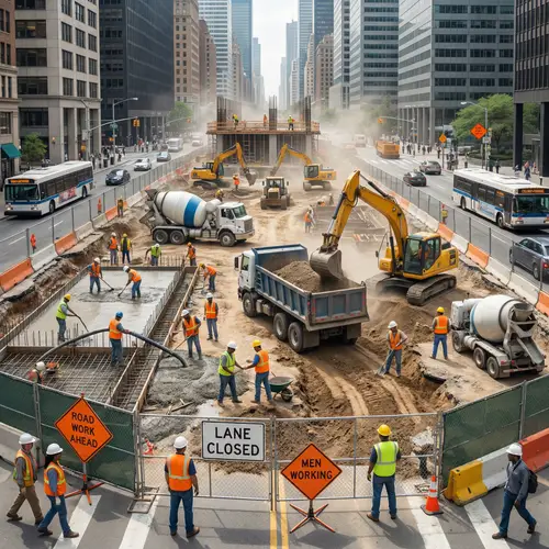 Multicultural Construction Site in Urban Setting | City Infrastructure Work