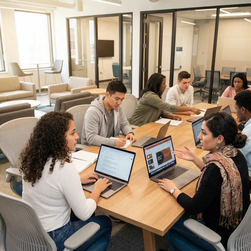 Students in Modern Office Engaged in Collaborative Learning Students in Modern Office Engaged in Collaborative Learning