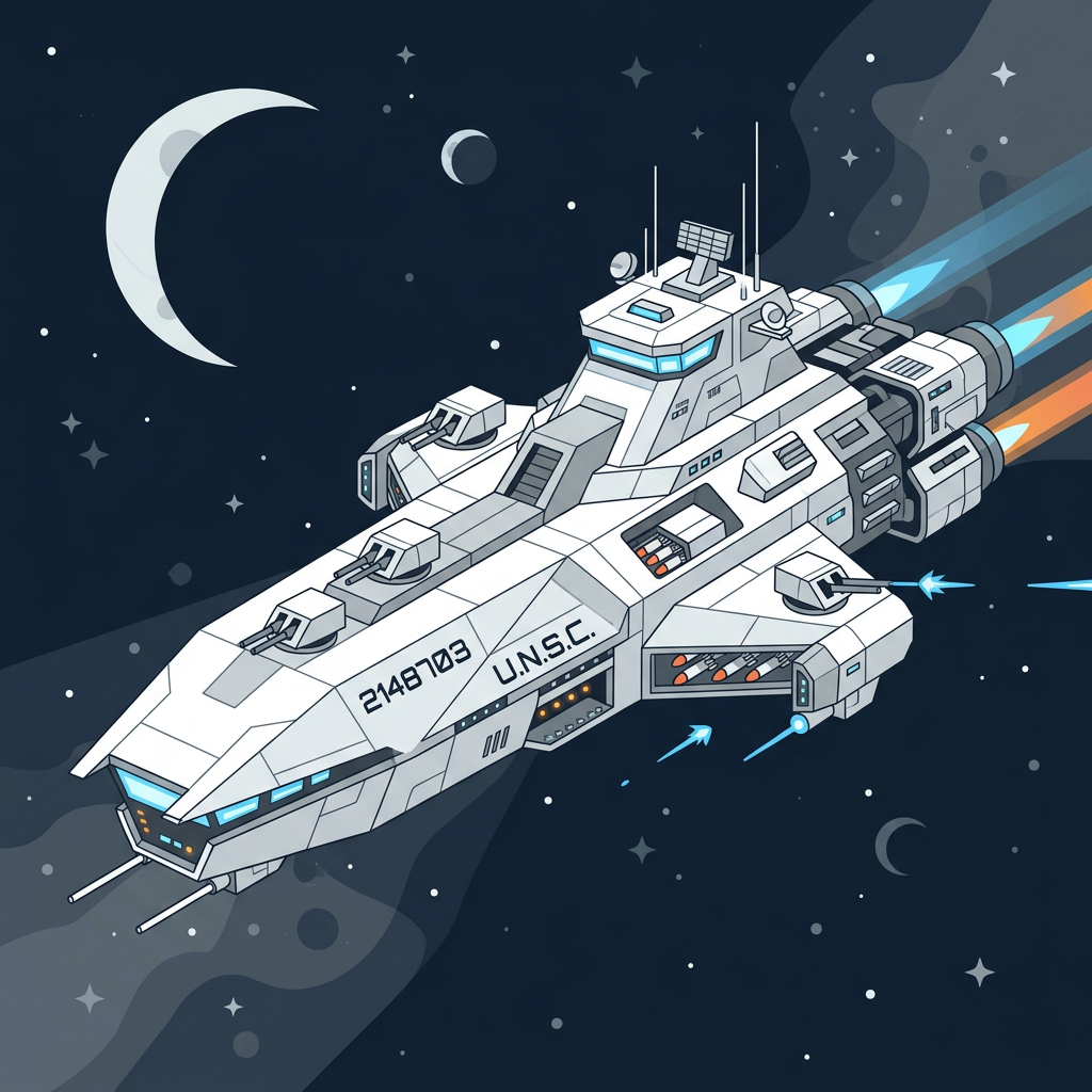 キャプテン3点 White-Themed Space Battleship with Flat Design | AI Art Generator