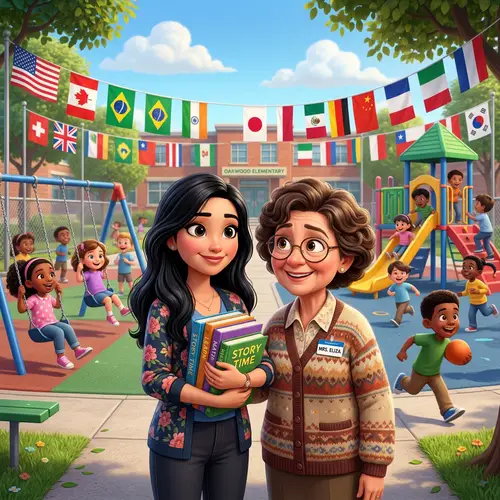 Pixar Style Teachers in a Playground Scene