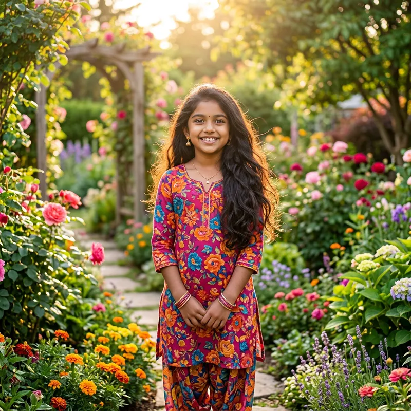 Captivating Girl Radiating Love and Warmth in Flower Garden