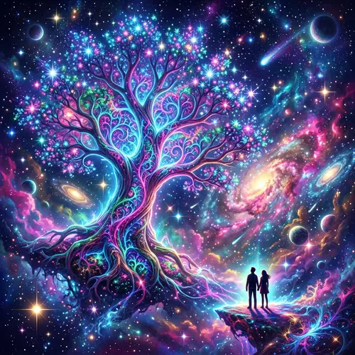 Surreal Cosmic Tree Art: A Dreamlike Journey