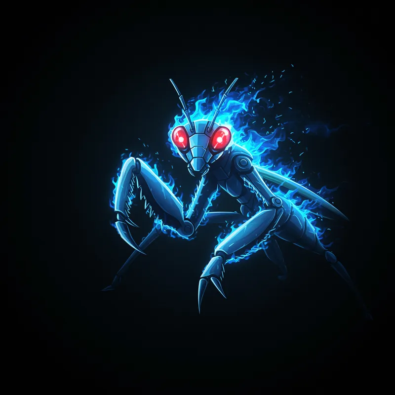 Blue Fire Robotic Mantis Logo for Gaming Team