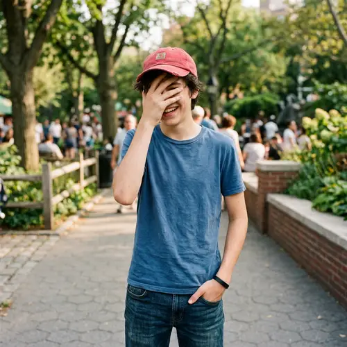 Mischievous Teenage Boy with Red Cap and Dark Hair
