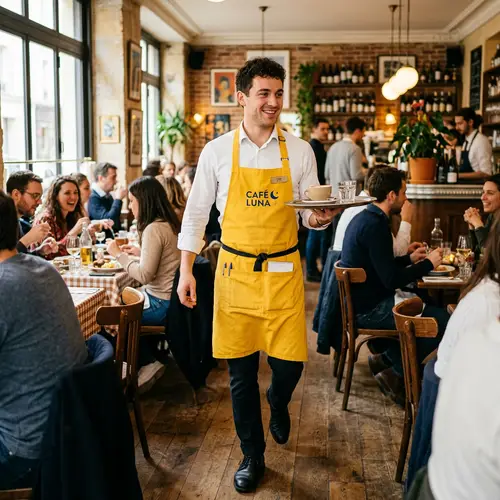 Waiter in a Yellow Apron - Stylish & Professional Service