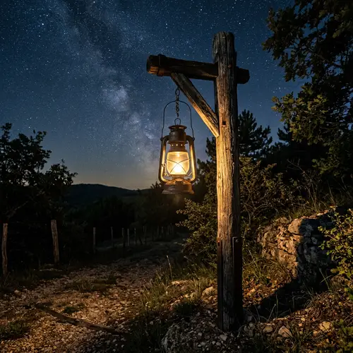 Vintage Lantern Hanging at Night | Soft Yellow-Golden Light