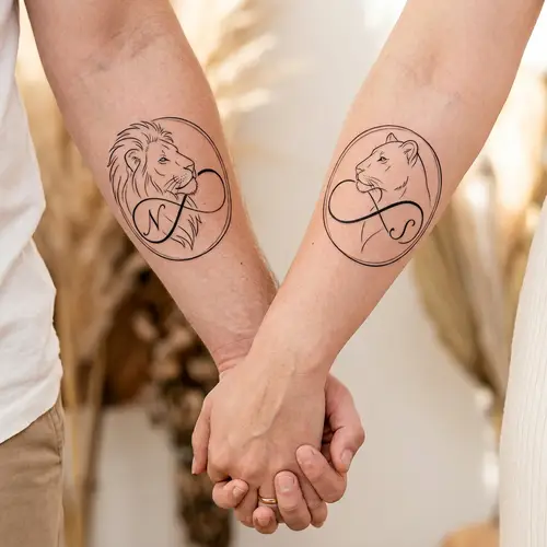 Lion and Lioness Couple Tattoo Design - Minimalist Art