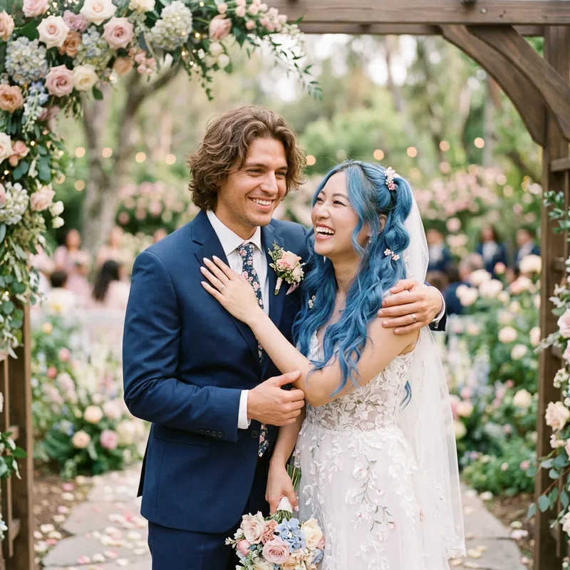 Enchanting Wedding Photo: Hispanic Groom & Asian Bride Embracing